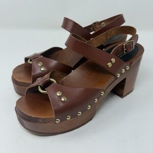 Swedish Hasbeens Leather Slingback Platform Clog Sandals 37